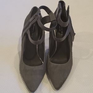 Kenneth Cole grey pony ankle strap heels 8m